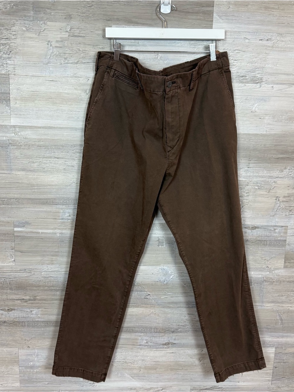 American Eagle Flex Chino Pants Mens 40x32 Brown Stretch Khakis Flat Front